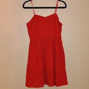SOIEBLU Coral Eyelet Sweetheart Neckline, Mini Dress, Size: M